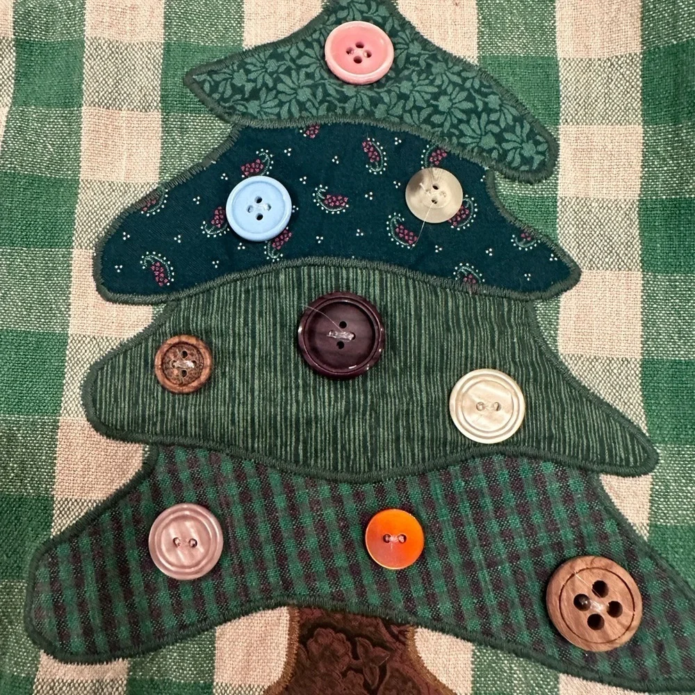 Vtg Set of 2 1990's Fun Creations Christmas Plaid Dishtowel Plaid Buttons